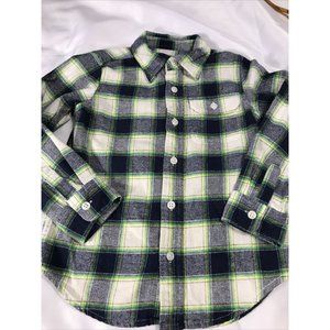 Gap Kids Boys Blue Yellow White Green Plaid Cotton Button Down Shirt 5 Years